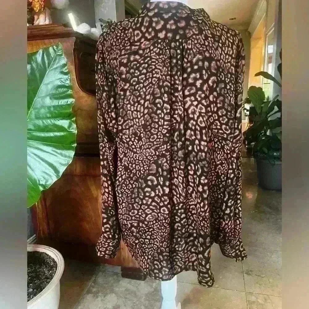 Lark and Ro blouse 16. NWT Animal print Black Brown long sleeve lightweight airy - Picture 6 of 10
